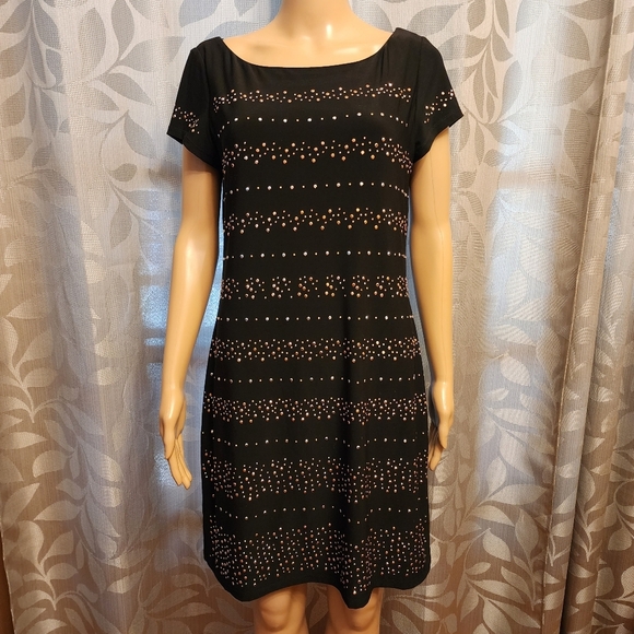 White House Black Market Black Studded Short Sleeve Dress Size M - Picture 12 of 12